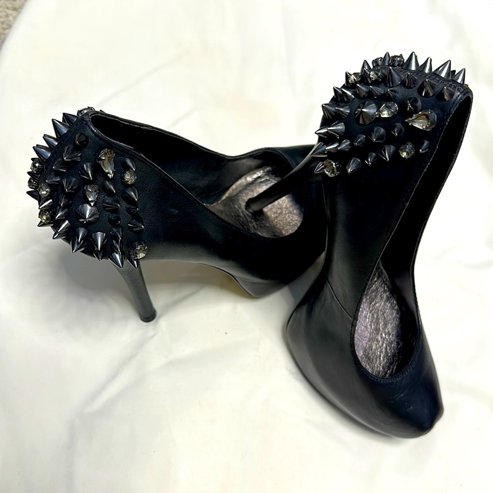 Zigi NY 5 Inch Black Heels with Silver Spikes + Crystals